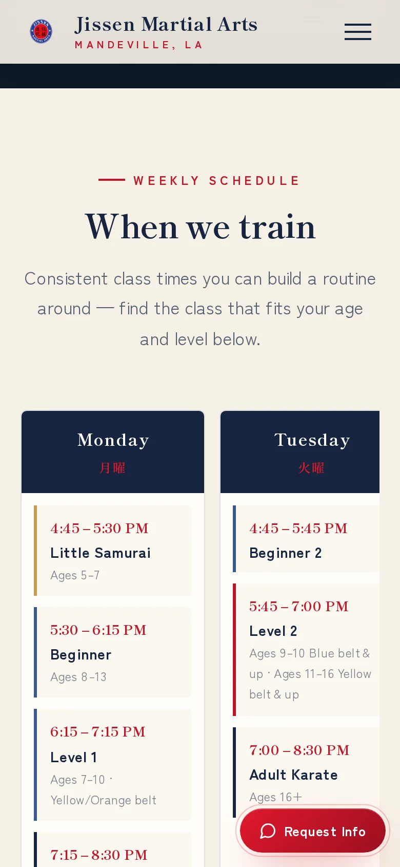 Jissen’s weekly schedule on a phone.